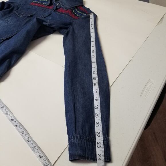 Ci Sono Blue Denim Jeans Top Red Blue Green Embroidered Size S - Picture 5 of 6